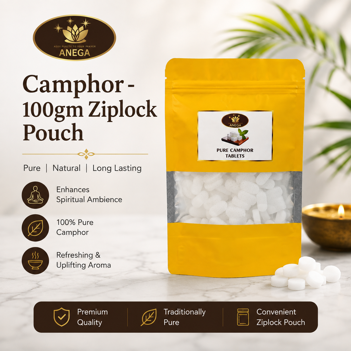 ANEGA Camphor - 100gm Ziplock Pouch