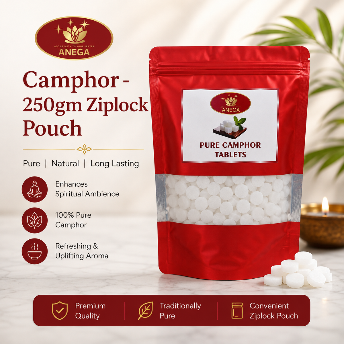 ANEGA Camphor - 250gm Ziplock Pouch