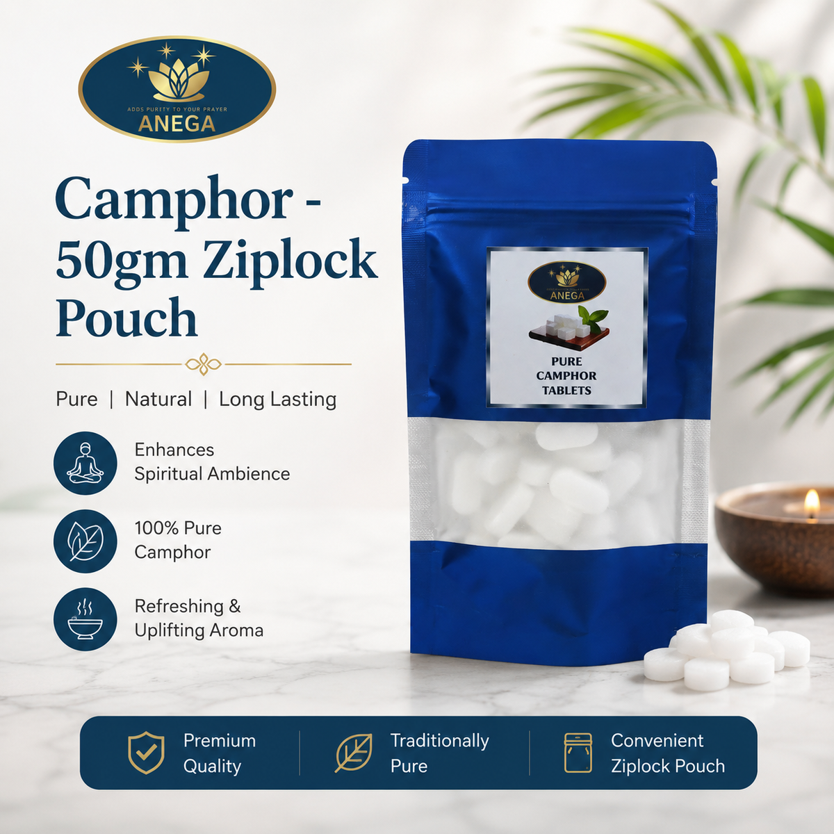 ANEGA Camphor - 50gm Ziplock Pouch