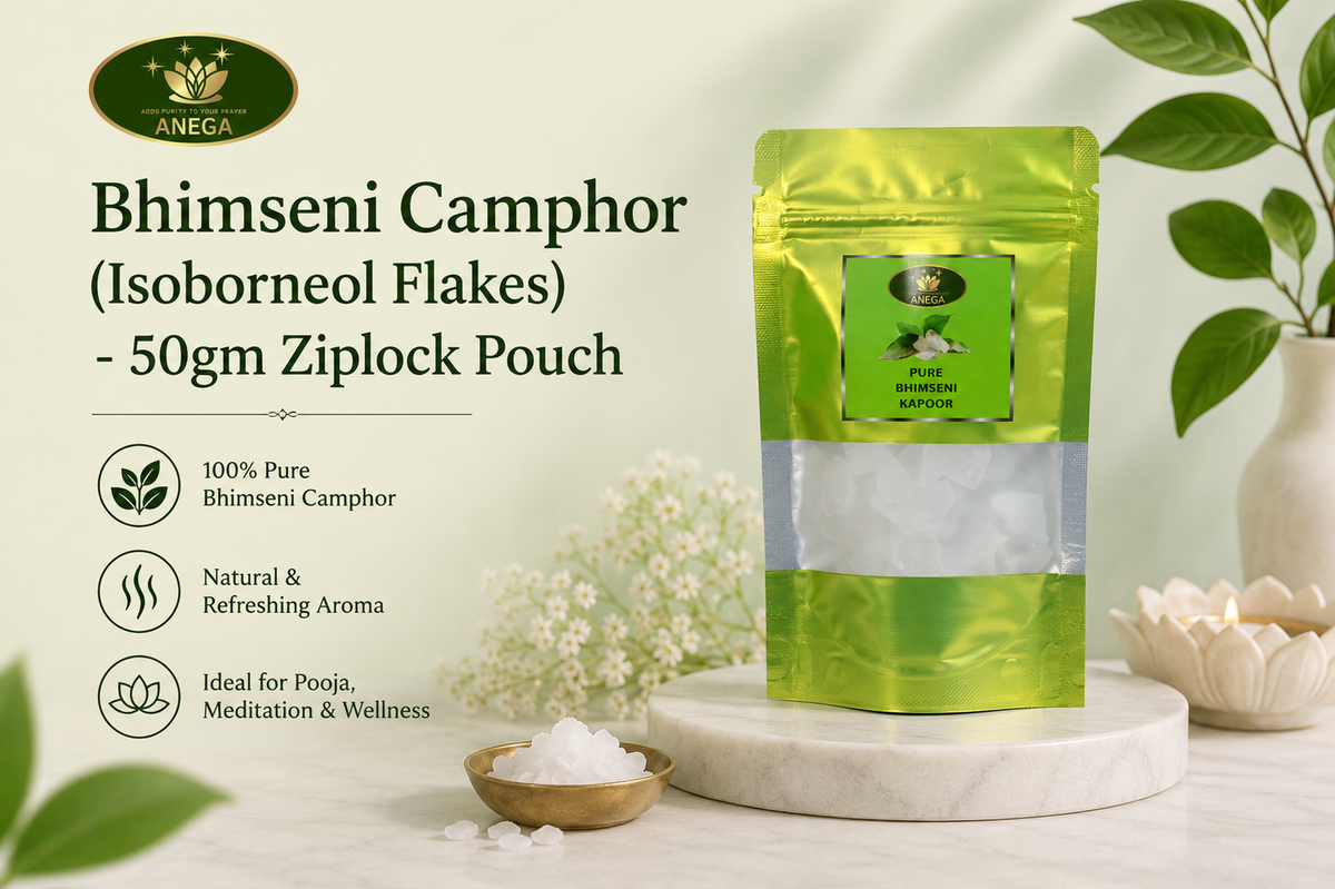 ANEGA Bhimseni Camphor - 50gm Ziplock Pouch